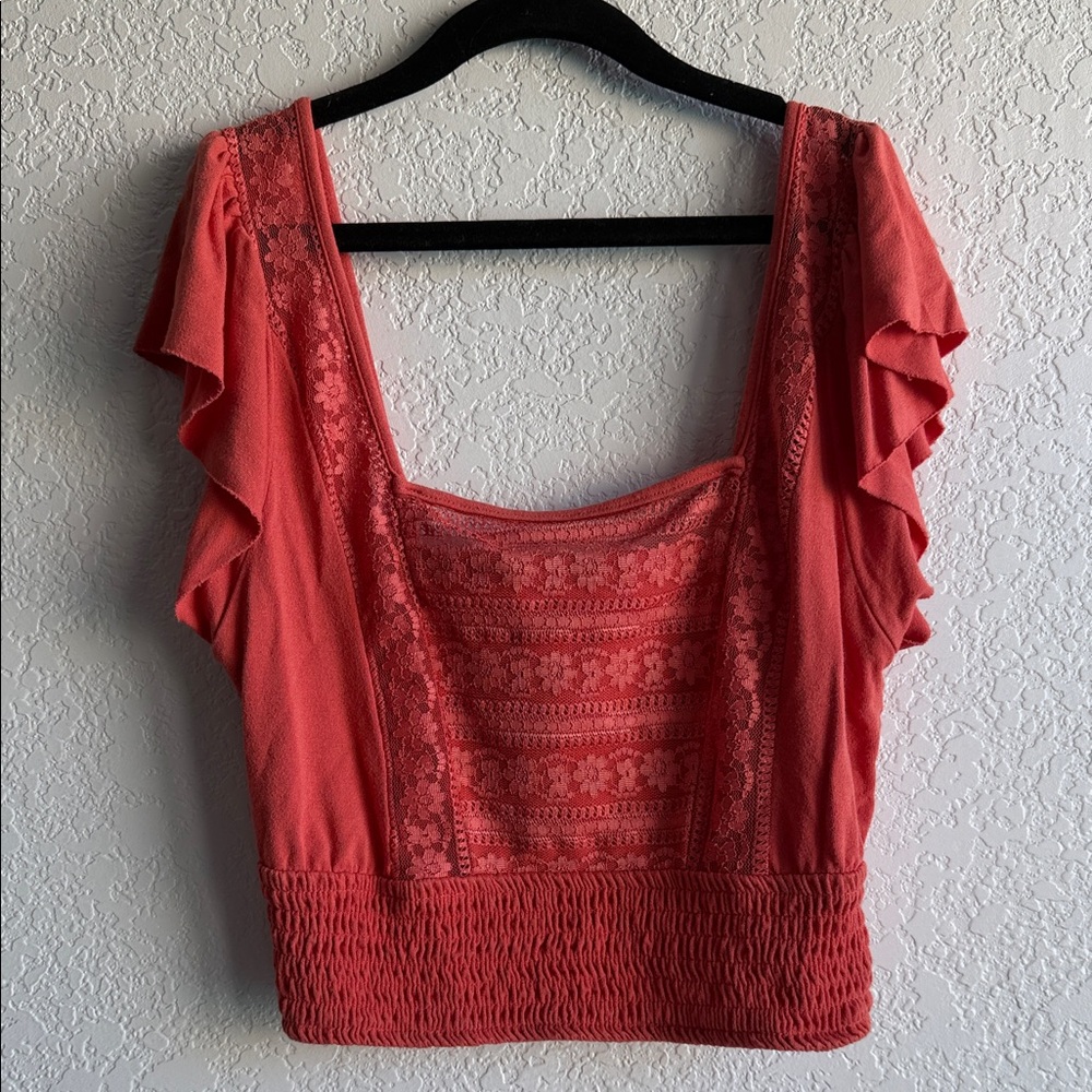 Elegant Coral Lace Women's Top